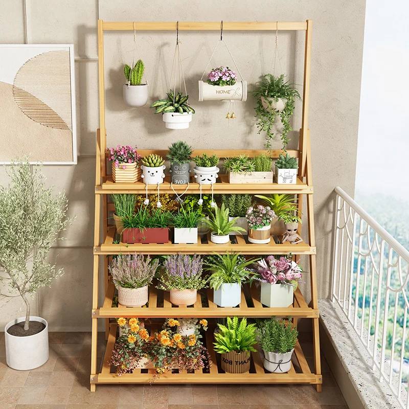 Outdoor Furniture Balcony - Prateleira de flores de madeira maciça