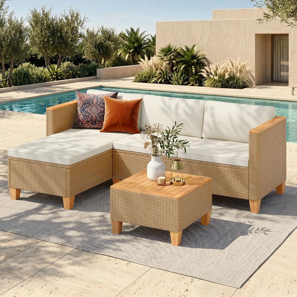 Outdoor Furniture Yellow - Conjunto de móveis de vime para